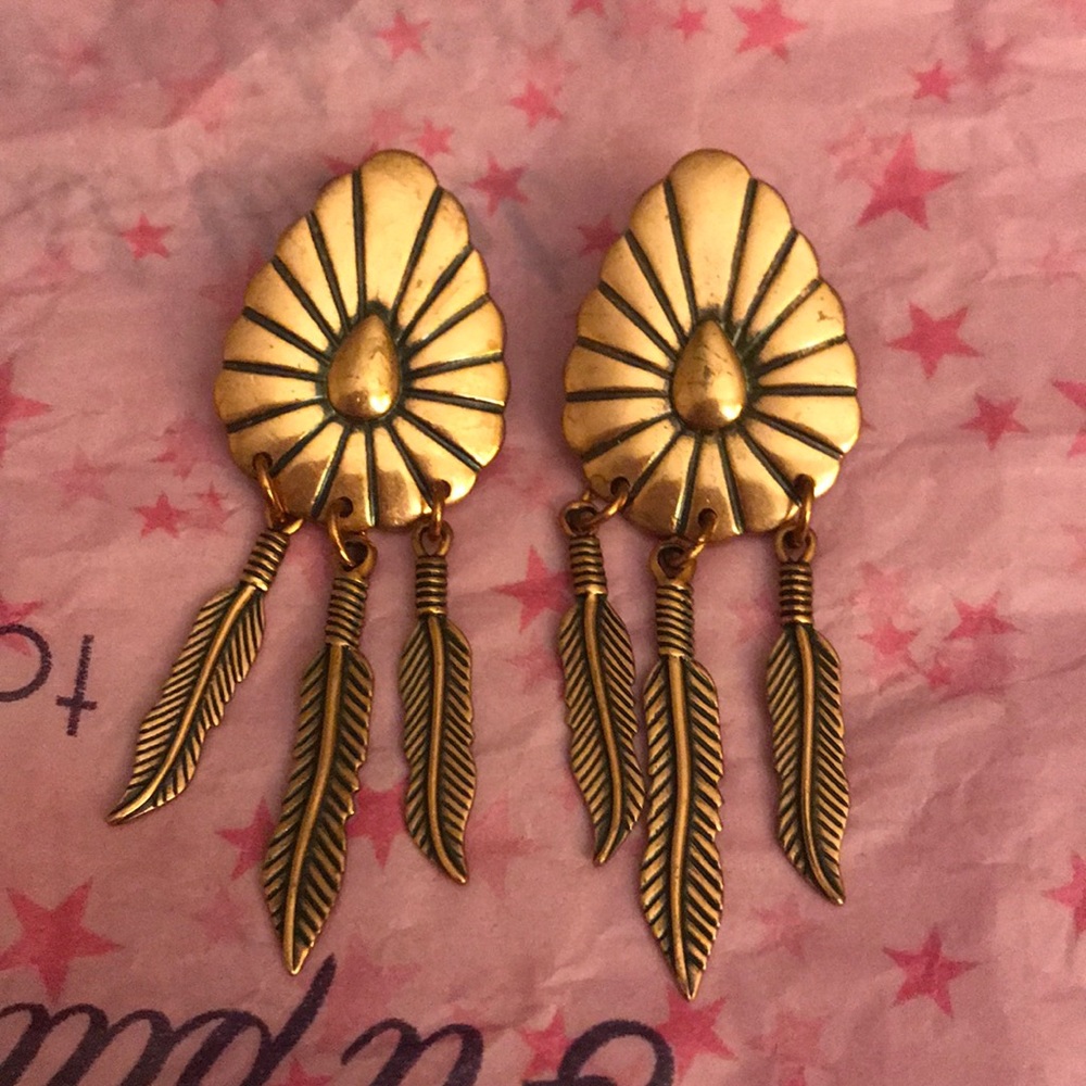 Real Copper Feather Dangle Earrings